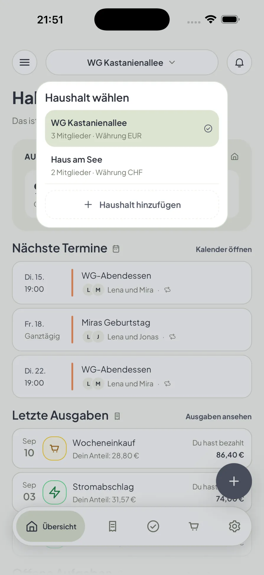 Zwischen Haushalten wechseln in Homio