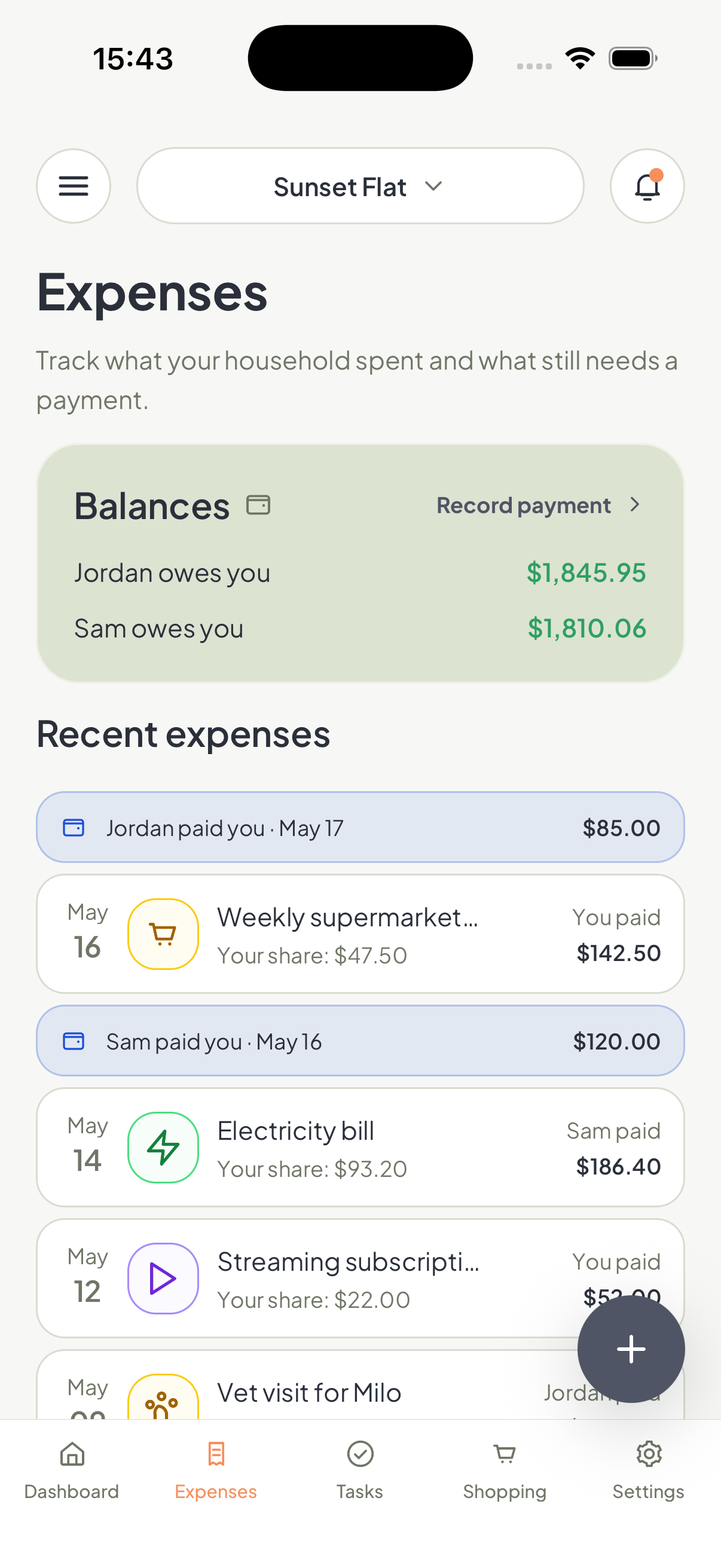 Homio expenses