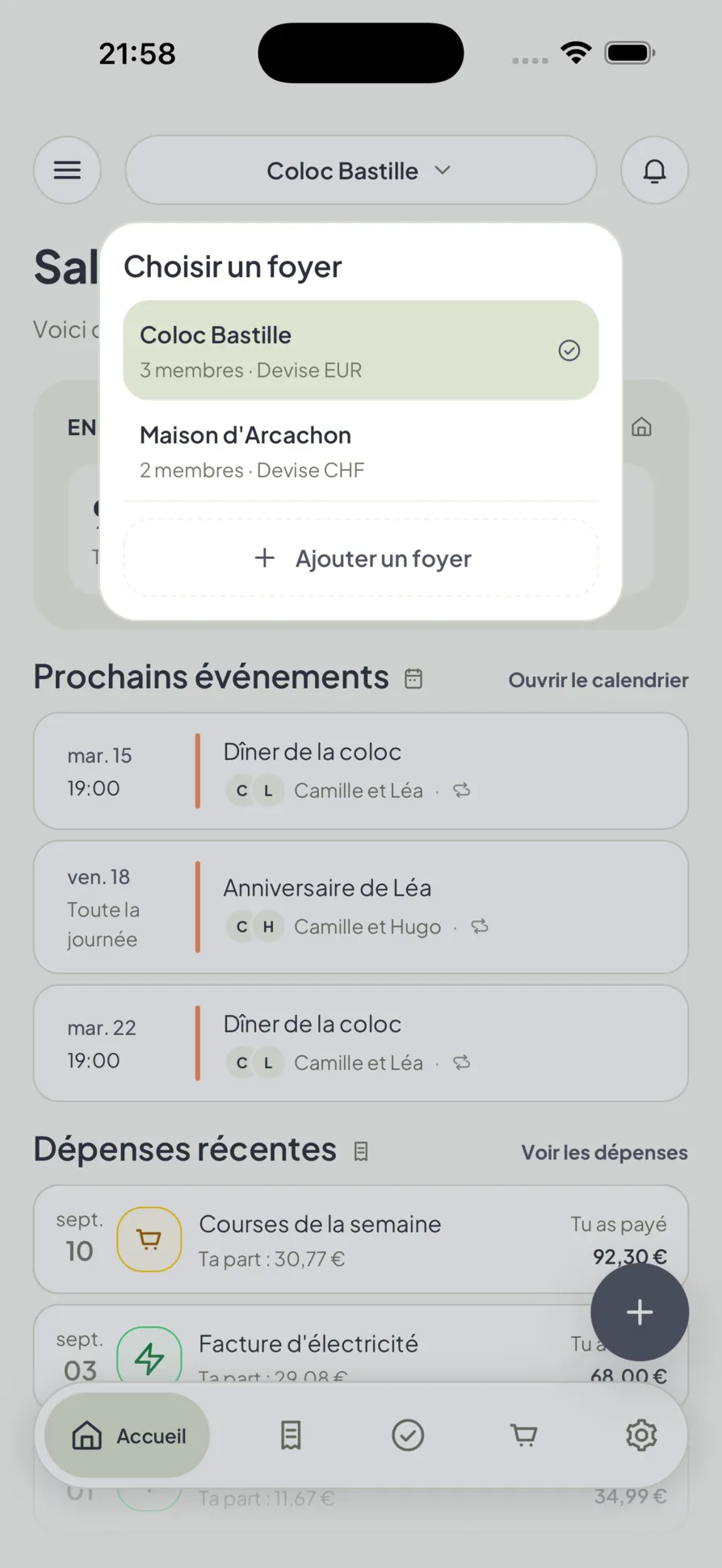 Changer de foyer dans Homio